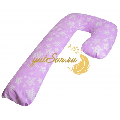 Подушка для сна и отдыха в форме буквы "J", звезды на лиловом фоне