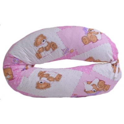 Подушка в форме бумеранга, мишки на розовом